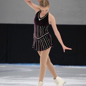 Purple Halter - Jazz Age Velvet Figure Skating Dress + Custom Crystals - XS/S